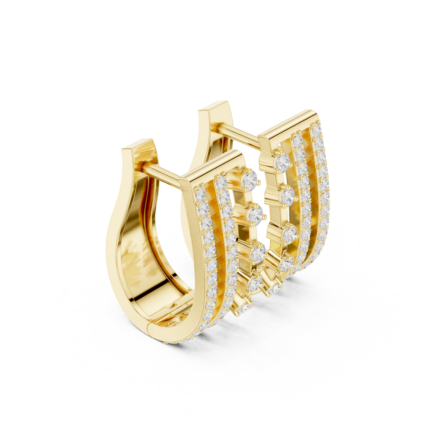 0.44CTW Wide Asymmetric Open-Work Diamond Hoop Earrings in Yellow Gold