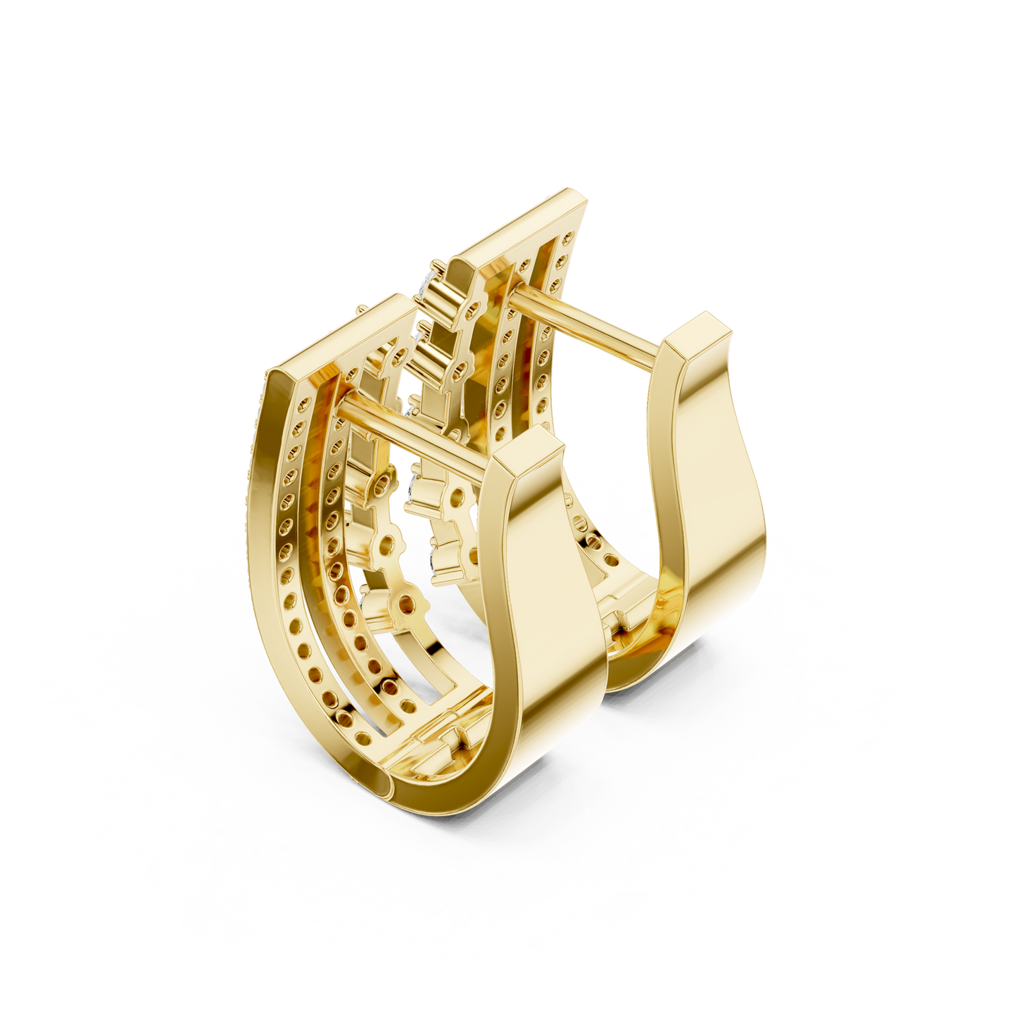 0.44CTW Wide Asymmetric Open-Work Diamond Hoop Earrings in Yellow Gold