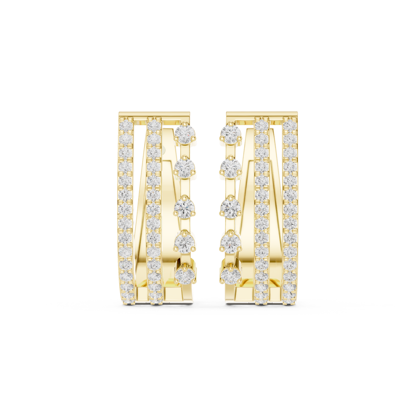0.44CTW Wide Asymmetric Open-Work Diamond Hoop Earrings in Yellow Gold