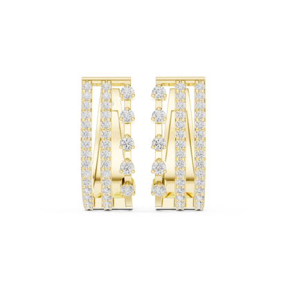 0.44CTW Wide Asymmetric Open-Work Diamond Hoop Earrings in Yellow Gold