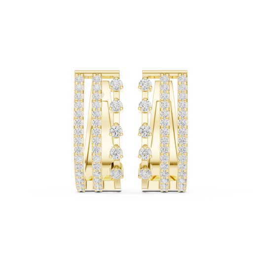 0.44CTW Wide Asymmetric Open-Work Diamond Hoop Earrings in Yellow Gold
