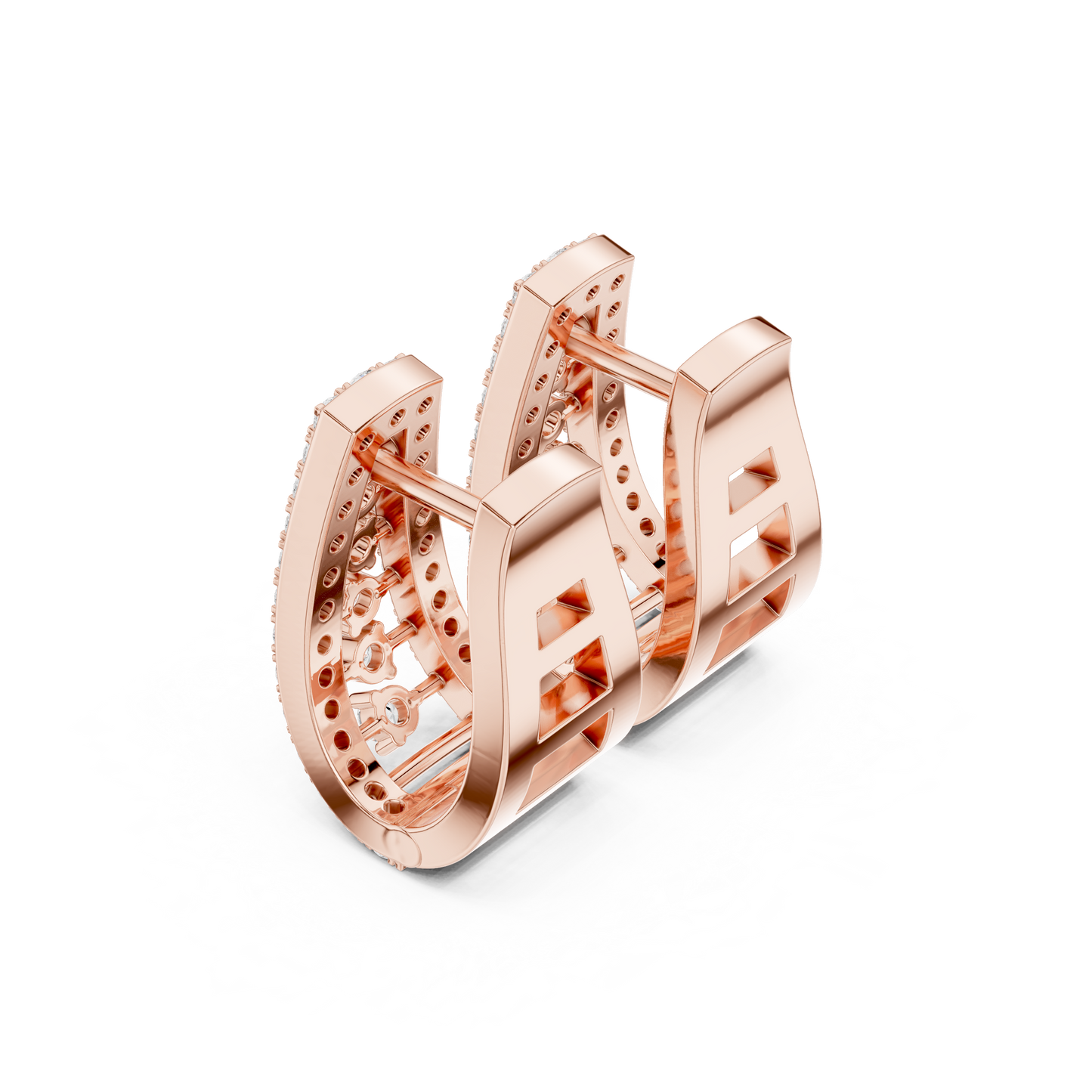 0.53CTW Wide Tapered Open-Work Diamond Hoop Earrings in Yellow Gold