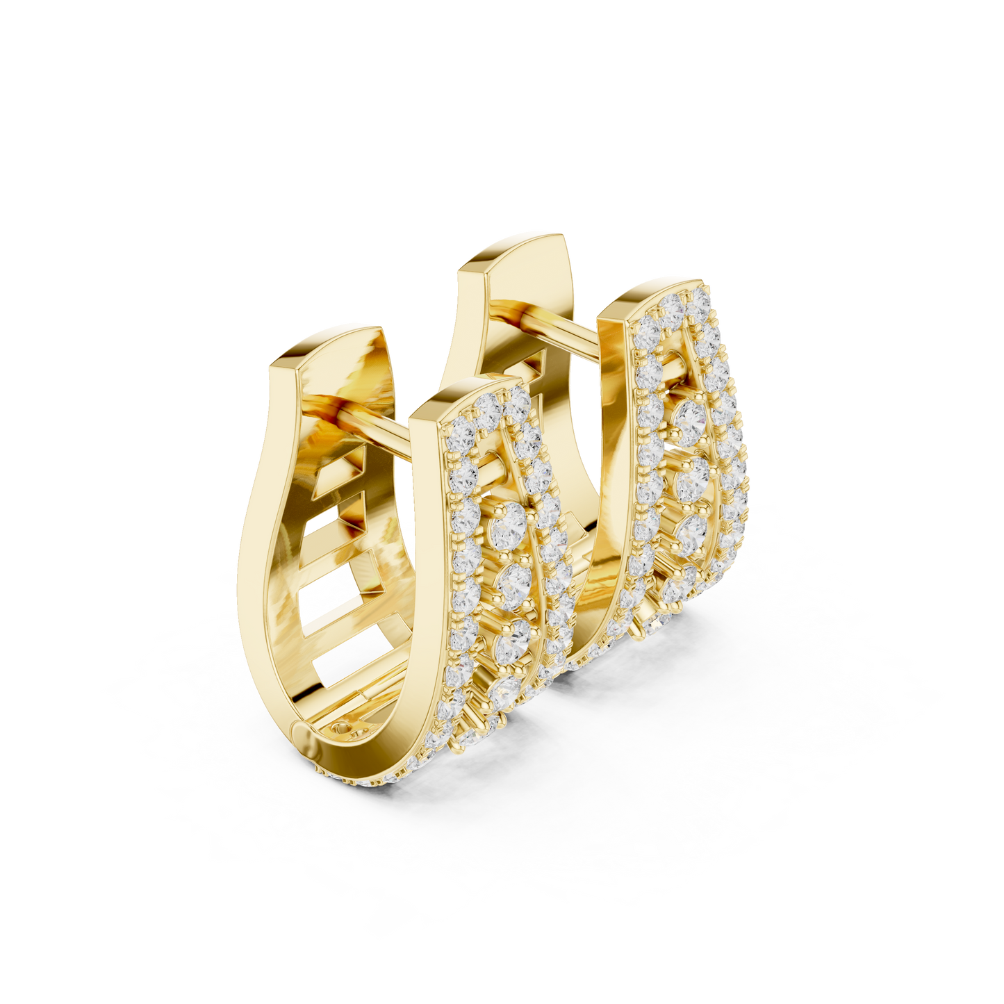 0.53CTW Wide Tapered Open-Work Diamond Hoop Earrings in Yellow Gold