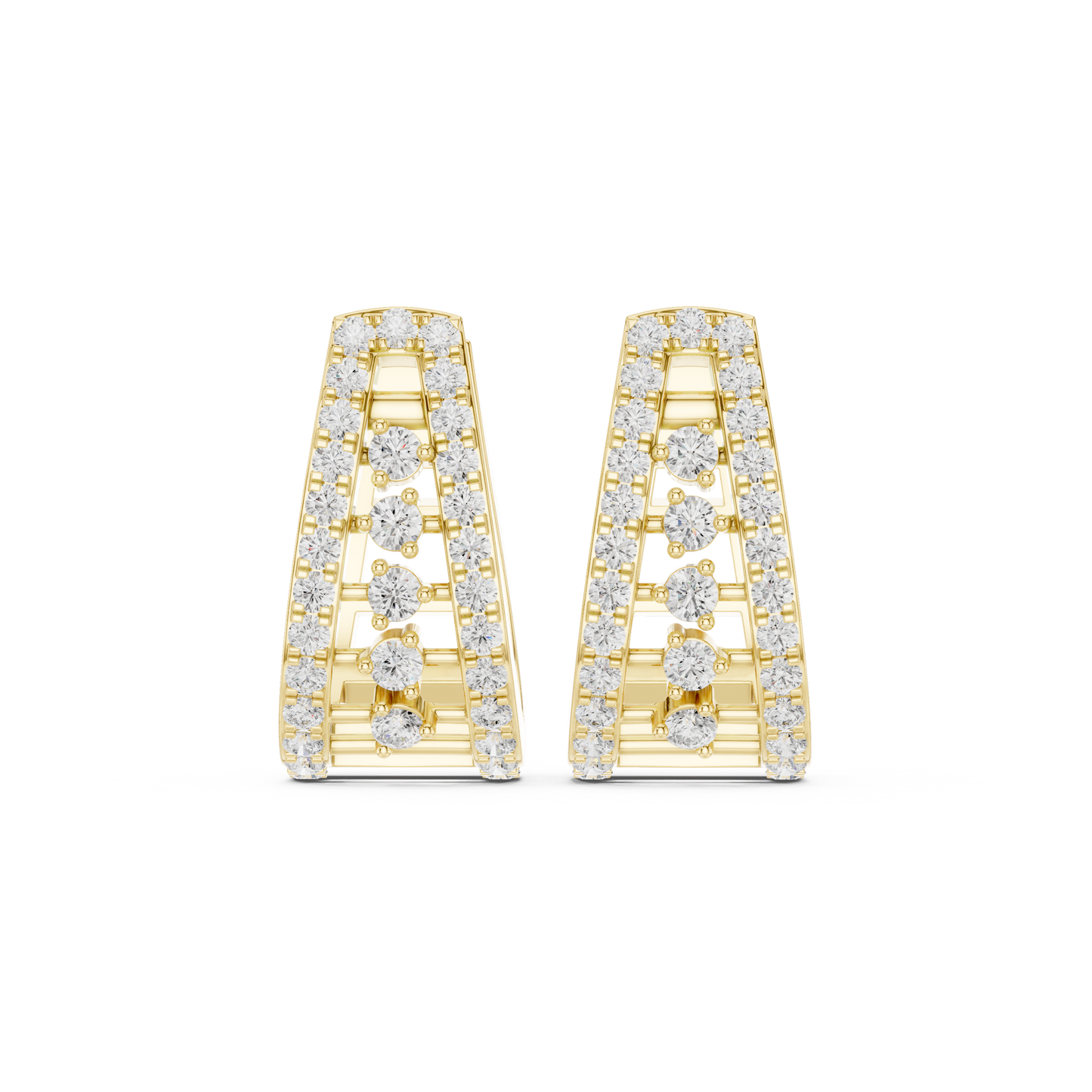 0.53CTW Wide Tapered Open-Work Diamond Hoop Earrings in Yellow Gold