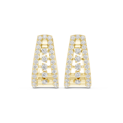 0.53CTW Wide Tapered Open-Work Diamond Hoop Earrings in Yellow Gold