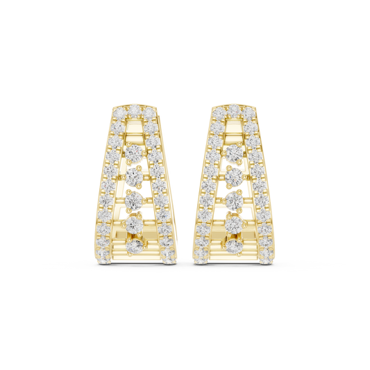 0.53CTW Wide Tapered Open-Work Diamond Hoop Earrings in Yellow Gold