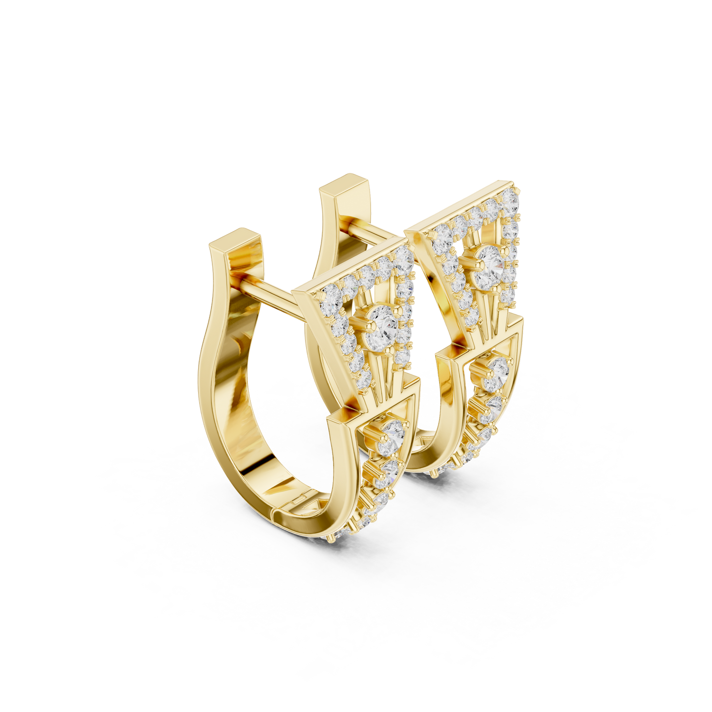 0.32CTW Wide Geometric Hourglass Open-Work Diamond Hoop Earrings in Yellow Gold