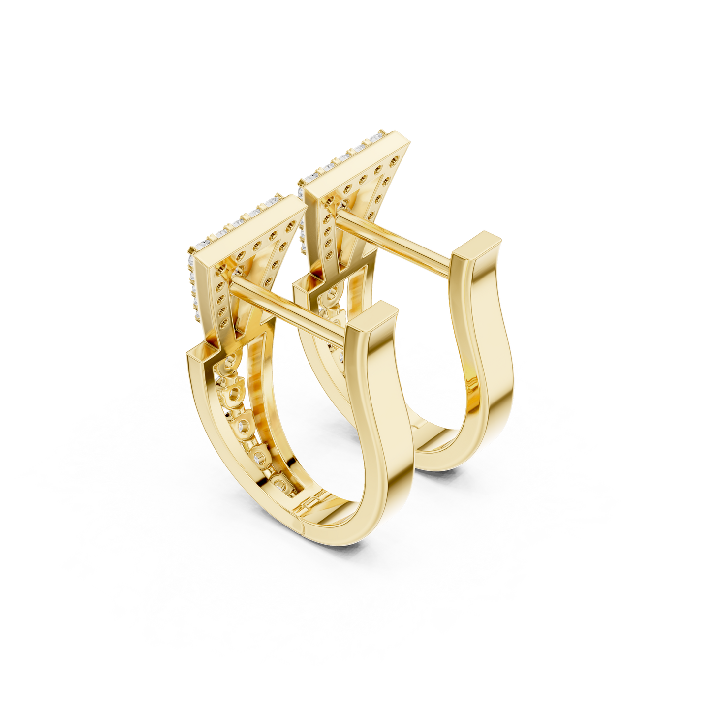0.32CTW Wide Geometric Hourglass Open-Work Diamond Hoop Earrings in Yellow Gold