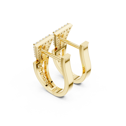 0.32CTW Wide Geometric Hourglass Open-Work Diamond Hoop Earrings in Yellow Gold