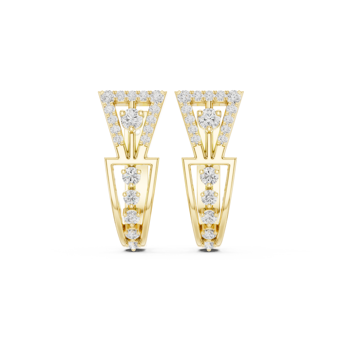 0.32CTW Wide Geometric Hourglass Open-Work Diamond Hoop Earrings in Yellow Gold