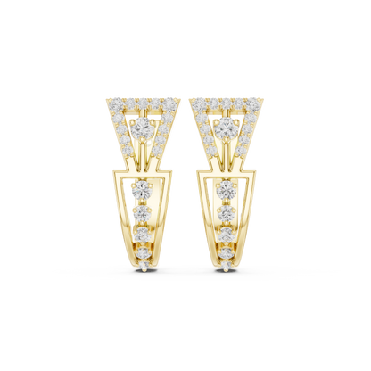 0.32CTW Wide Geometric Hourglass Open-Work Diamond Hoop Earrings in Yellow Gold