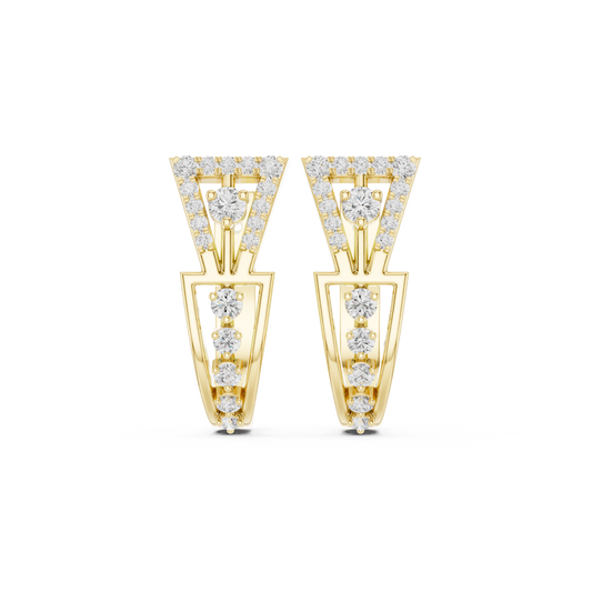 0.32CTW Wide Geometric Hourglass Open-Work Diamond Hoop Earrings in Yellow Gold