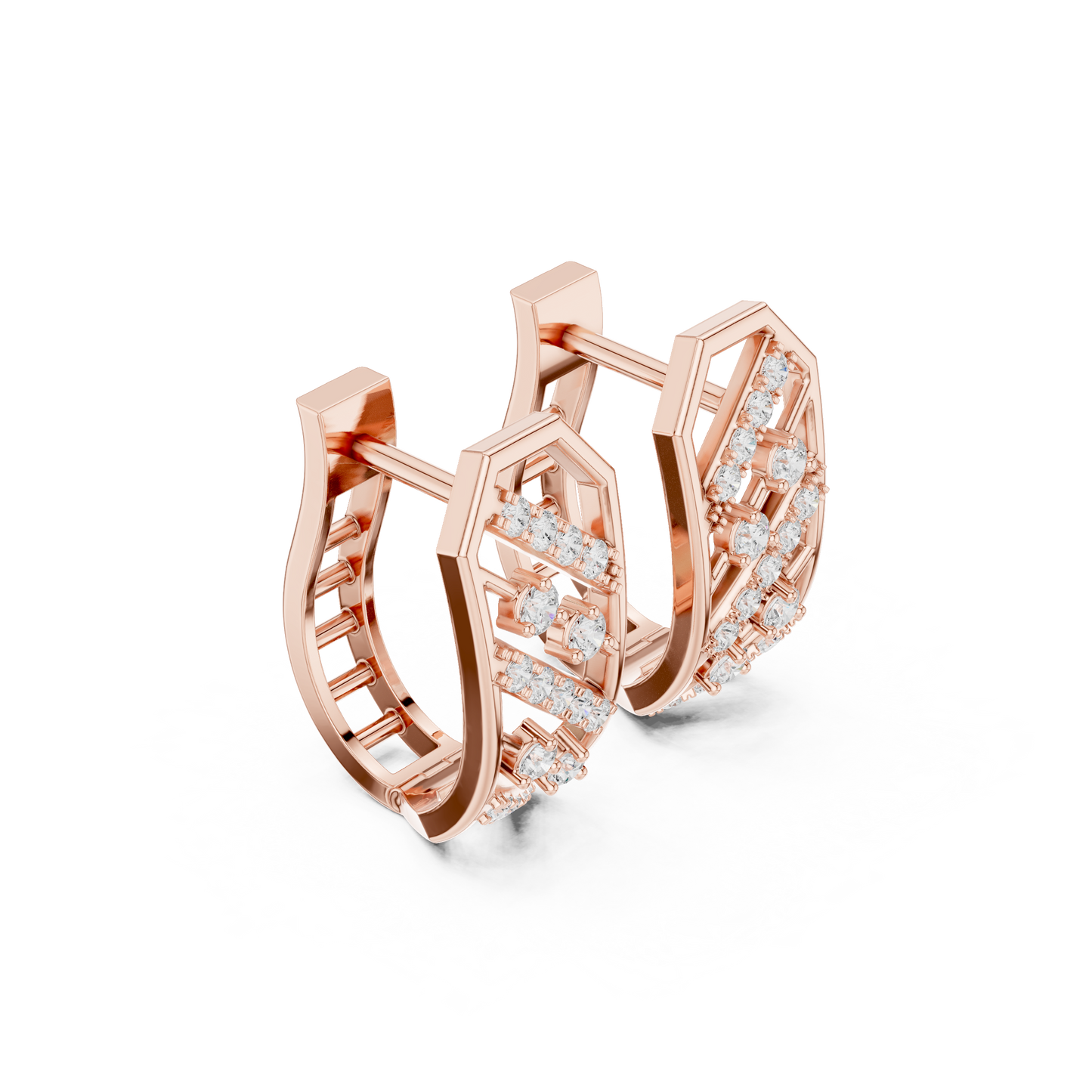 0.35CTW Wide Geometric Diagonal Diamond Hoop Earrings in Yellow Gold