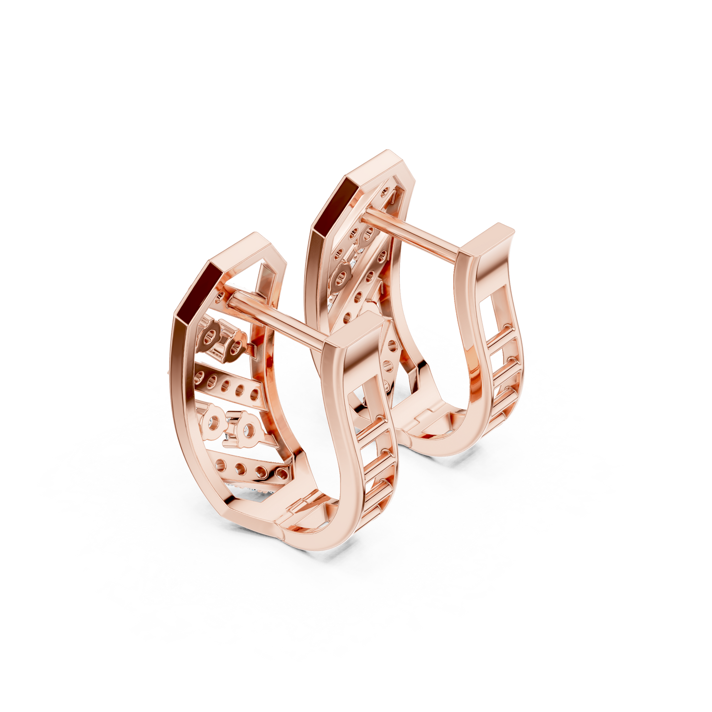 0.35CTW Wide Geometric Diagonal Diamond Hoop Earrings in Yellow Gold