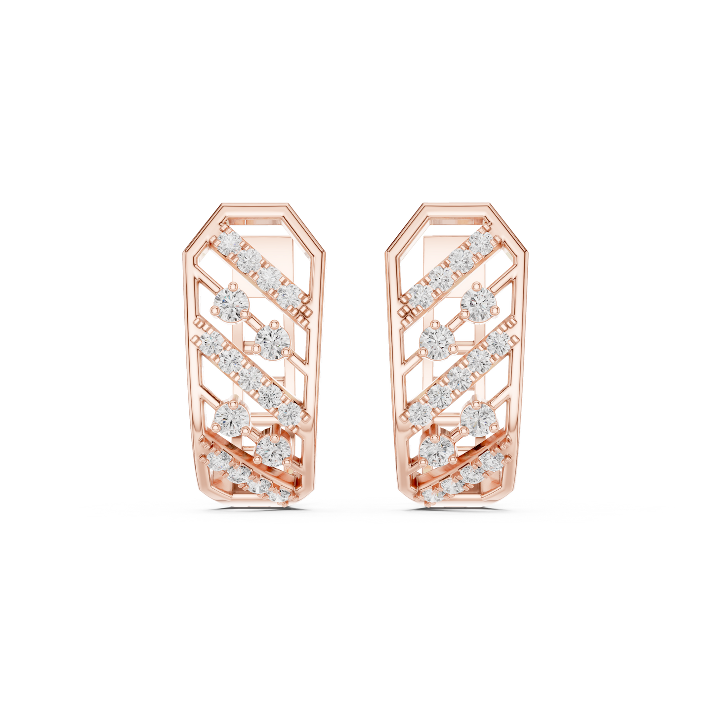 0.35CTW Wide Geometric Diagonal Diamond Hoop Earrings in Yellow Gold