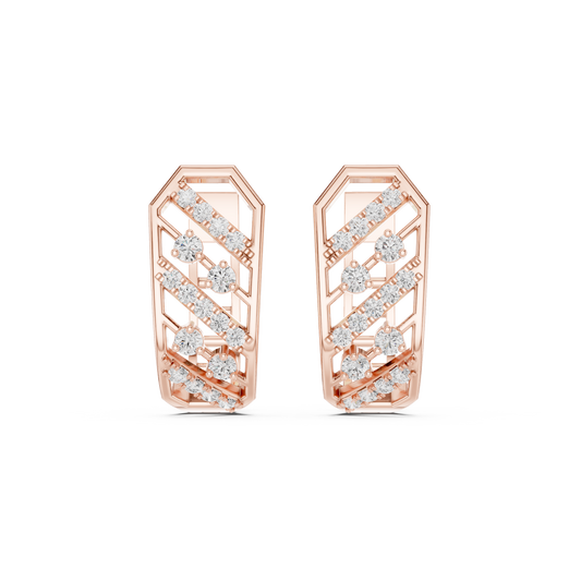0.35CTW Wide Geometric Diagonal Diamond Hoop Earrings in Yellow Gold