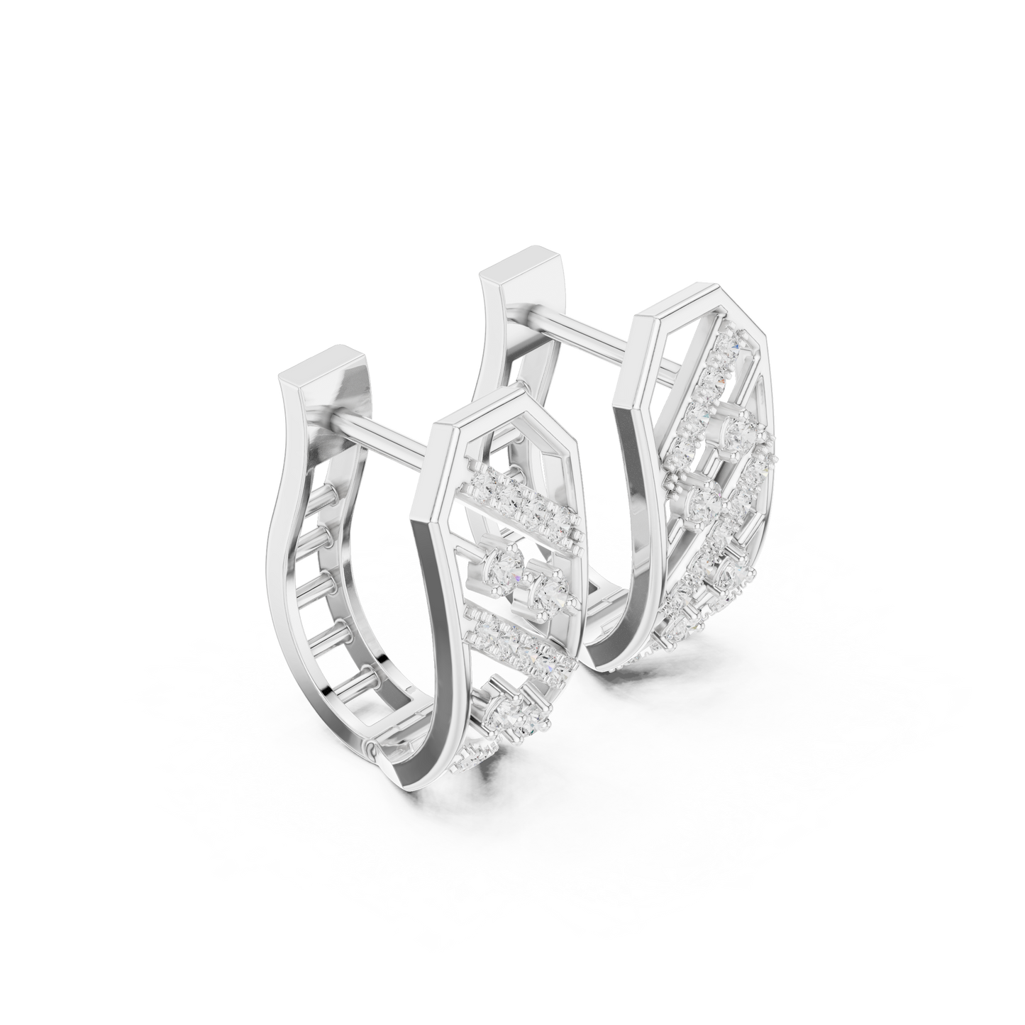 0.35CTW Wide Geometric Diagonal Diamond Hoop Earrings in Yellow Gold