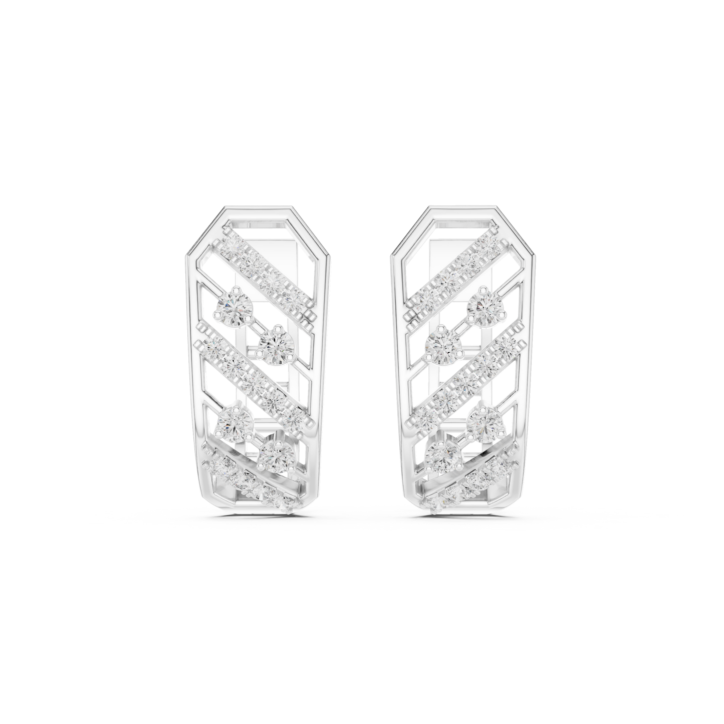 0.35CTW Wide Geometric Diagonal Diamond Hoop Earrings in Yellow Gold