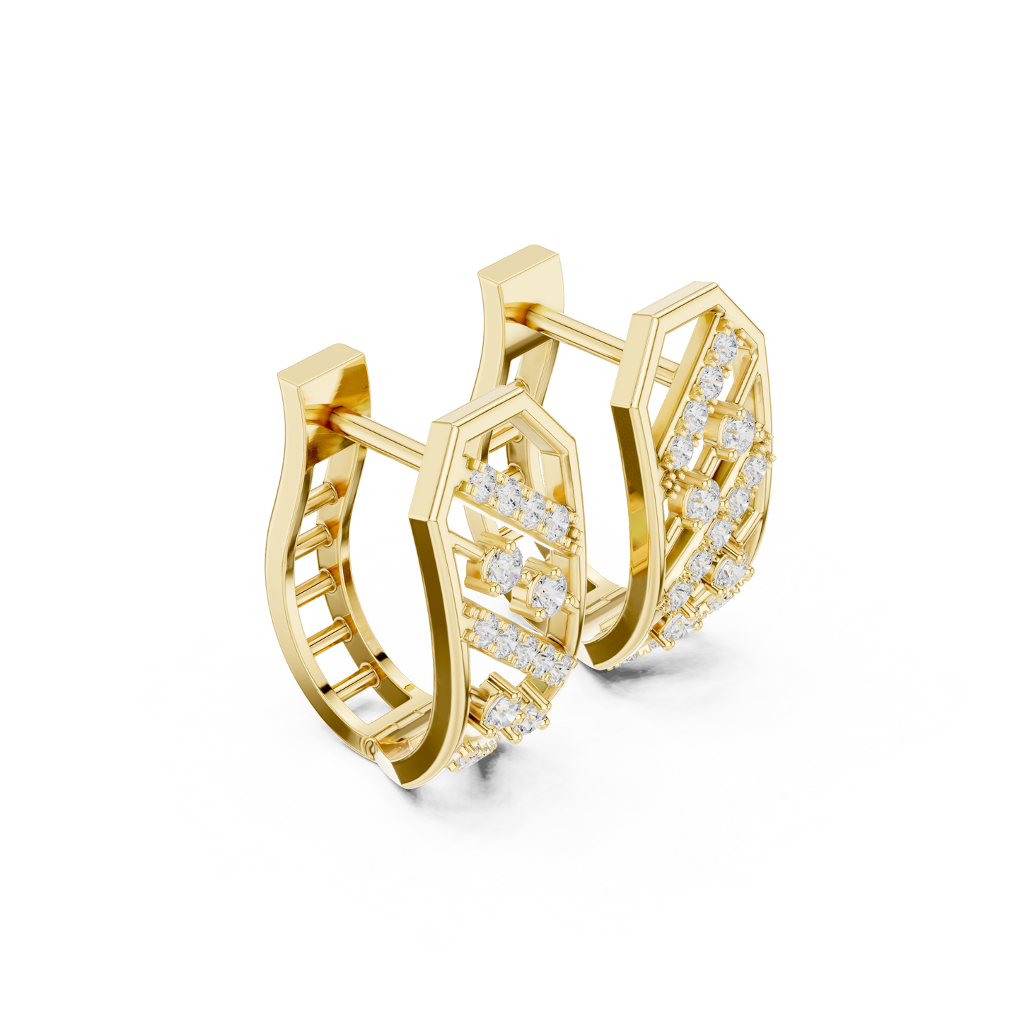 0.35CTW Wide Geometric Diagonal Diamond Hoop Earrings in Yellow Gold