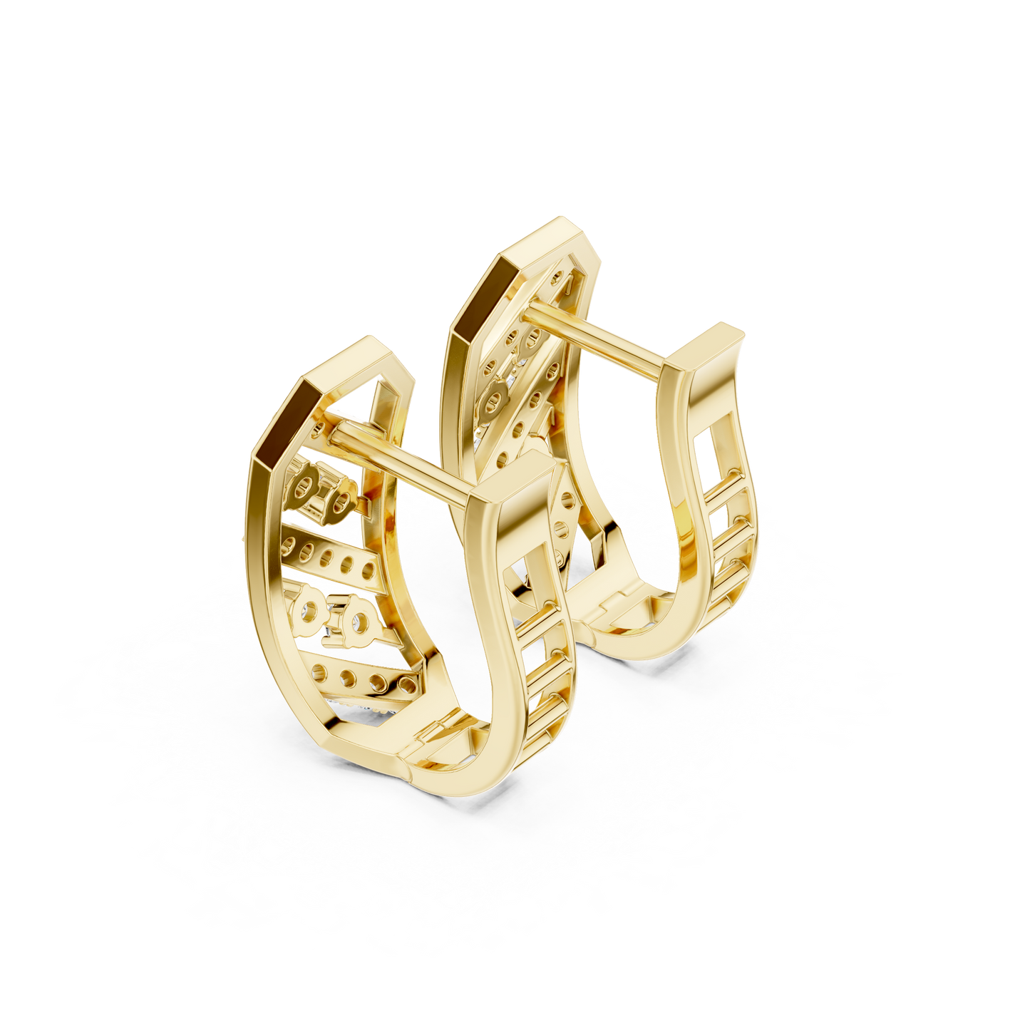 0.35CTW Wide Geometric Diagonal Diamond Hoop Earrings in Yellow Gold
