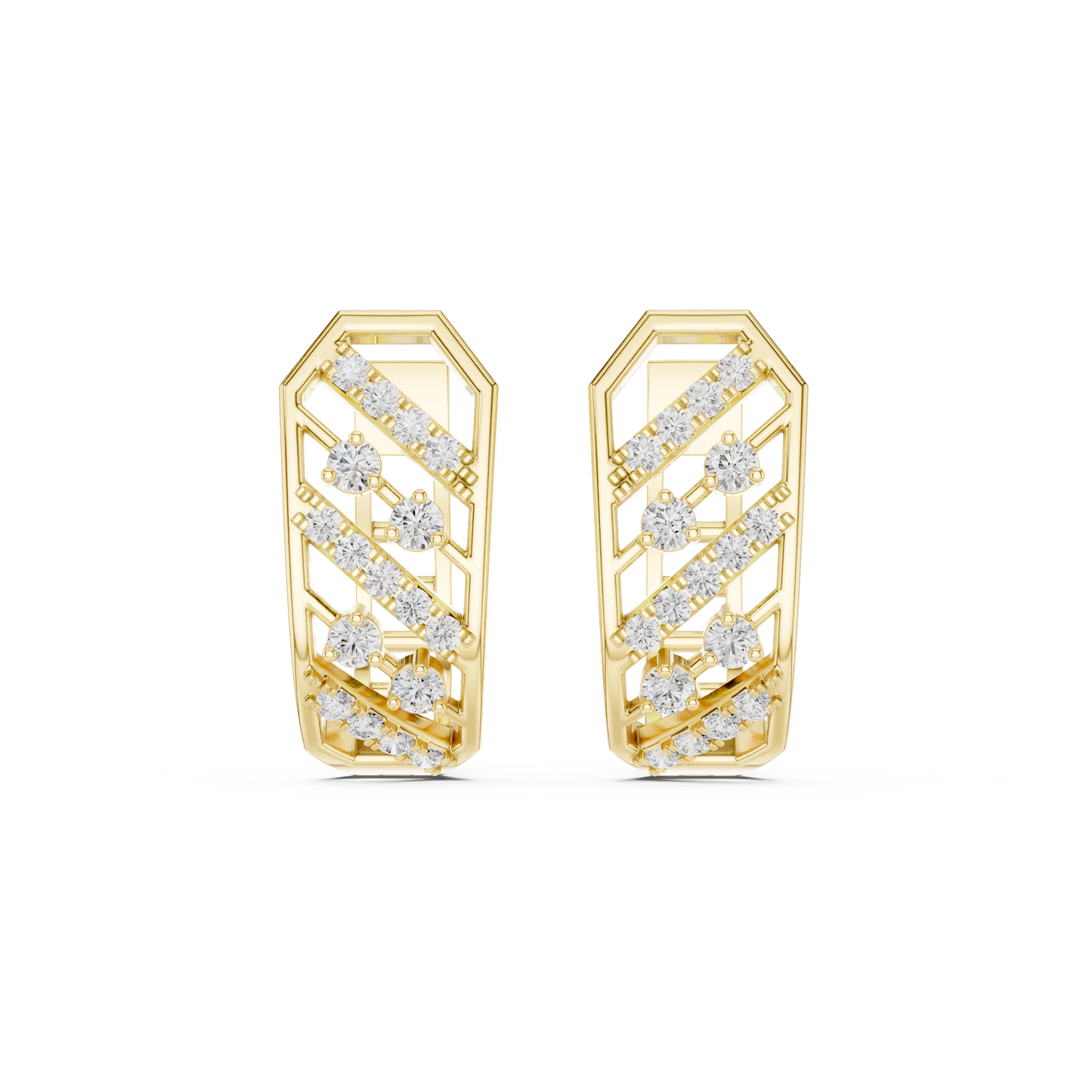 0.35CTW Wide Geometric Diagonal Diamond Hoop Earrings in Yellow Gold