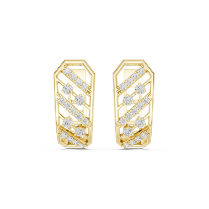 0.35CTW Wide Geometric Diagonal Diamond Hoop Earrings in Yellow Gold