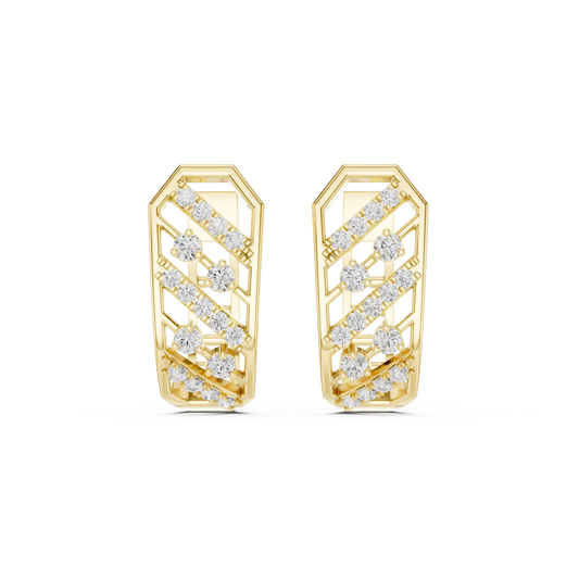 0.35CTW Wide Geometric Diagonal Diamond Hoop Earrings in Yellow Gold