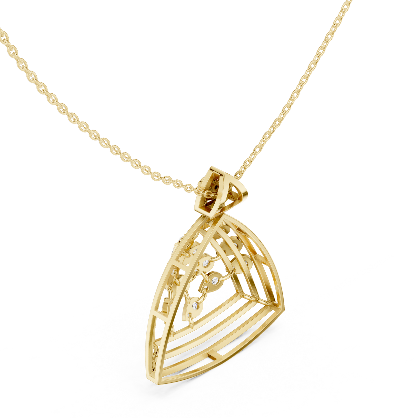 Art Deco Geometric Shield Diamond Pendant in Yellow Gold