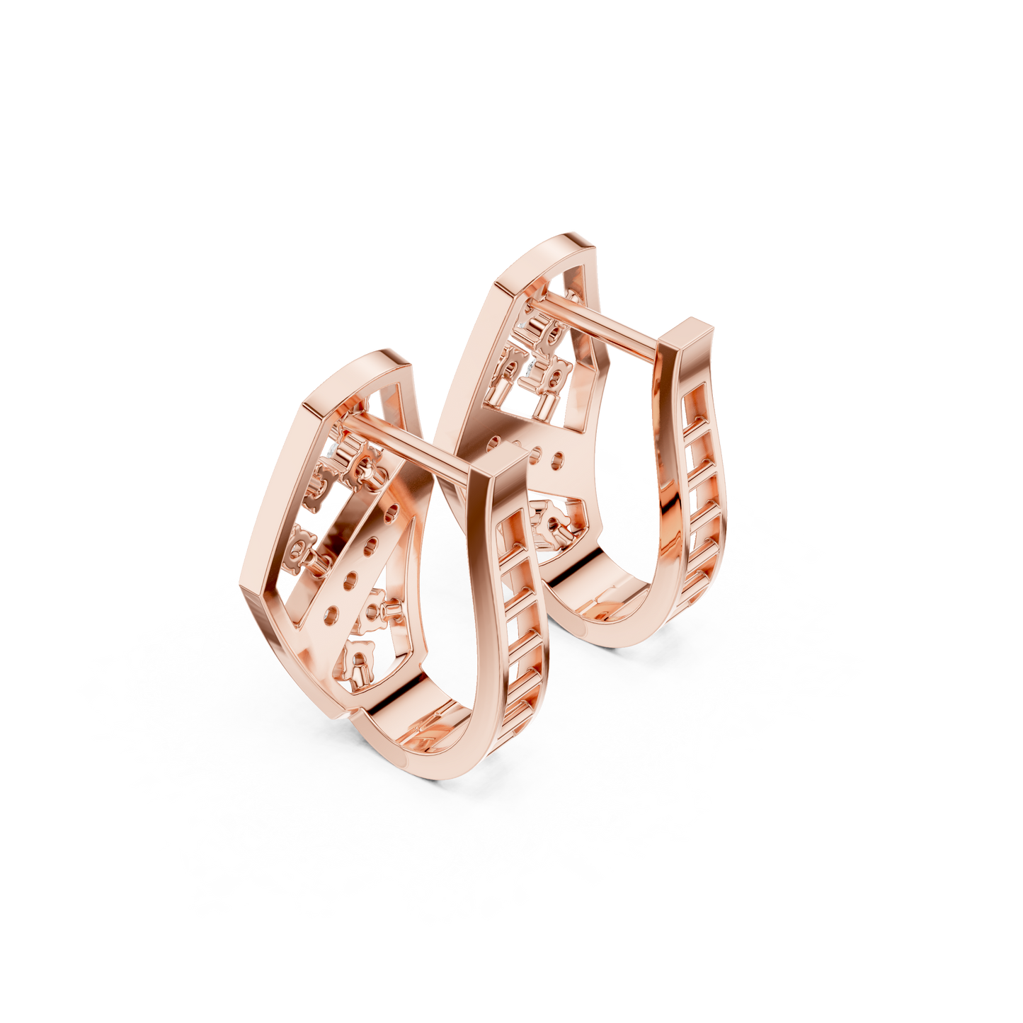 Yellow Gold Diamond Hexagonal Huggies | 0.32CTW Brilliant Cluster Openwork Hoop Earrings