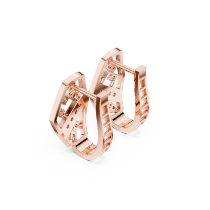 Yellow Gold Diamond Hexagonal Huggies | 0.32CTW Brilliant Cluster Openwork Hoop Earrings