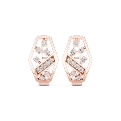 Yellow Gold Diamond Hexagonal Huggies | 0.32CTW Brilliant Cluster Openwork Hoop Earrings