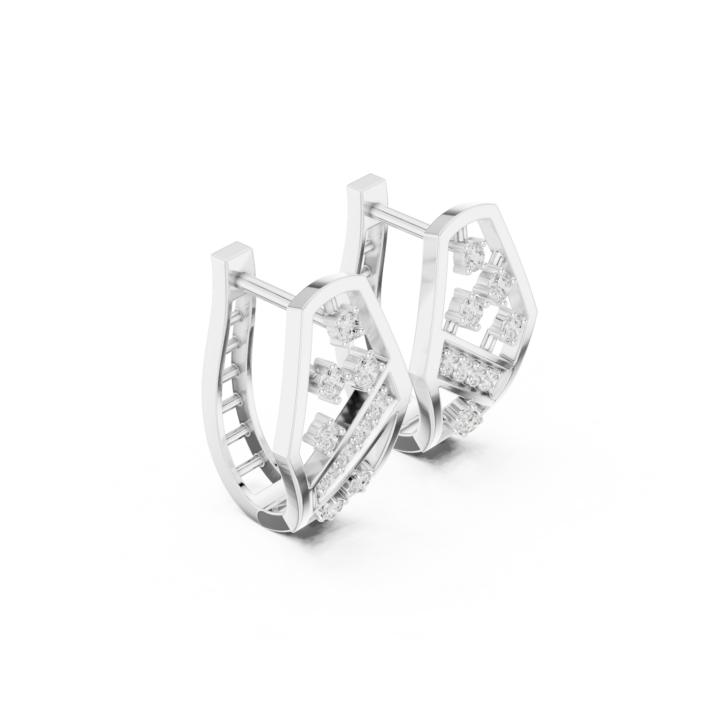 Yellow Gold Diamond Hexagonal Huggies | 0.32CTW Brilliant Cluster Openwork Hoop Earrings