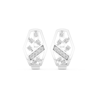 Yellow Gold Diamond Hexagonal Huggies | 0.32CTW Brilliant Cluster Openwork Hoop Earrings