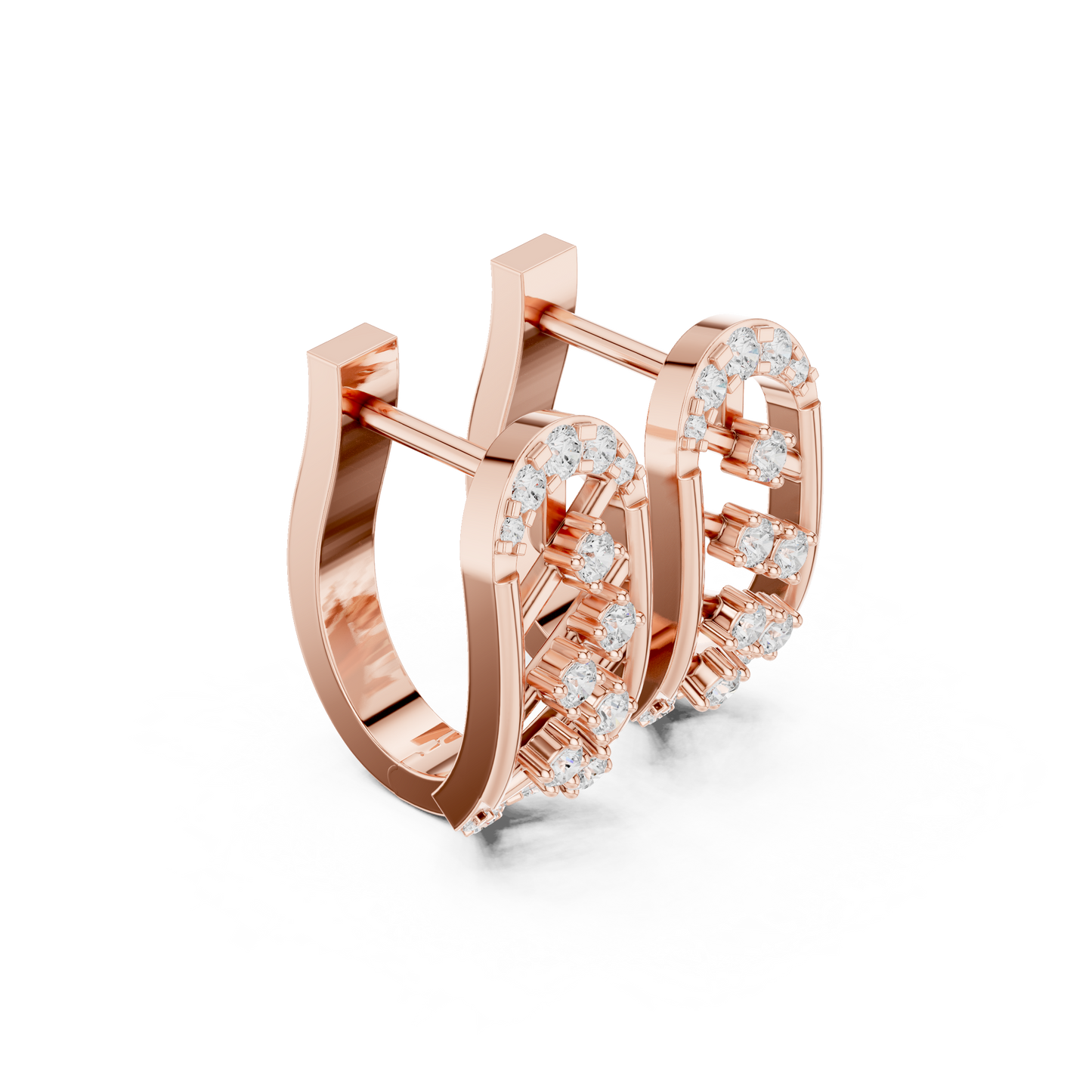 0.41CTW Gold Diamond Lattice Hoop Earrings | Art Deco Inspired Geometric Huggies
