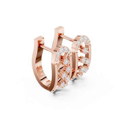 0.41CTW Gold Diamond Lattice Hoop Earrings | Art Deco Inspired Geometric Huggies
