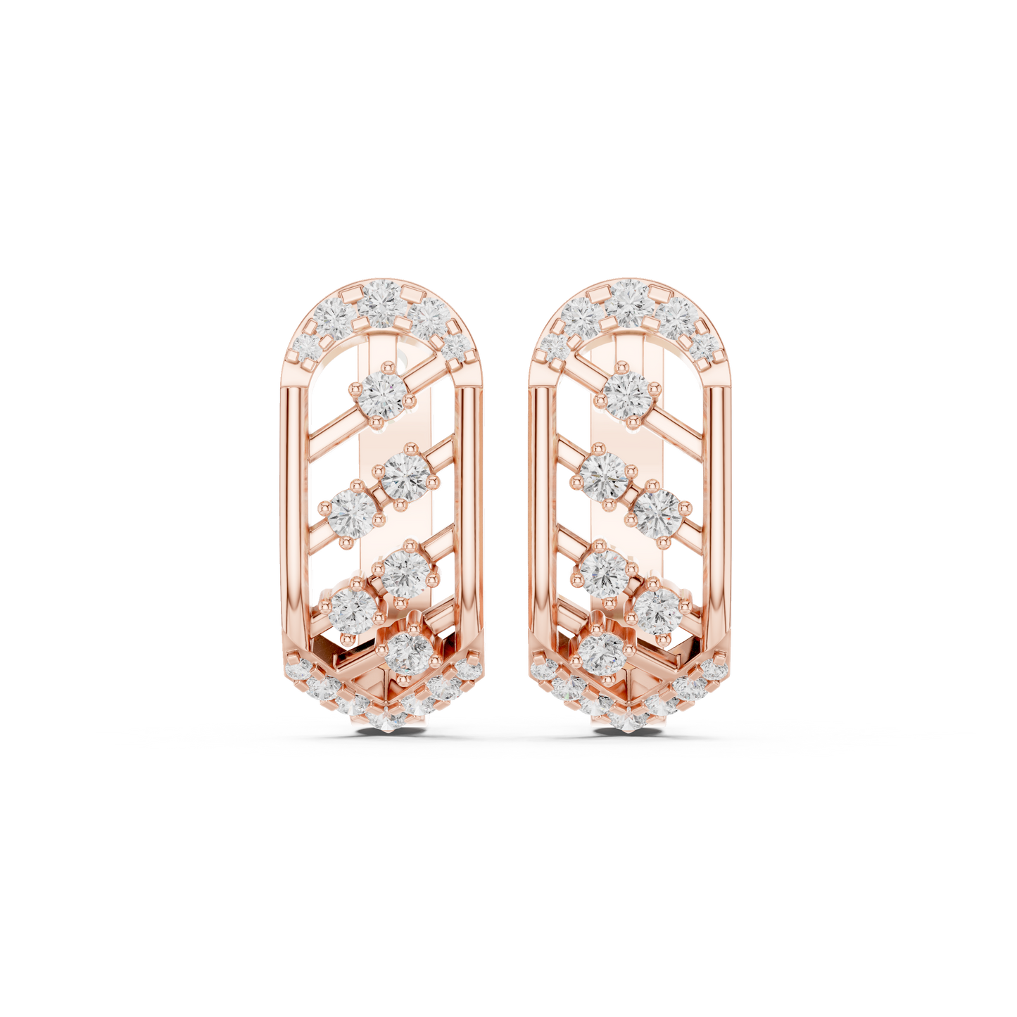 0.41CTW Gold Diamond Lattice Hoop Earrings | Art Deco Inspired Geometric Huggies