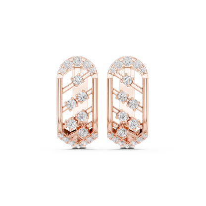 0.41CTW Gold Diamond Lattice Hoop Earrings | Art Deco Inspired Geometric Huggies