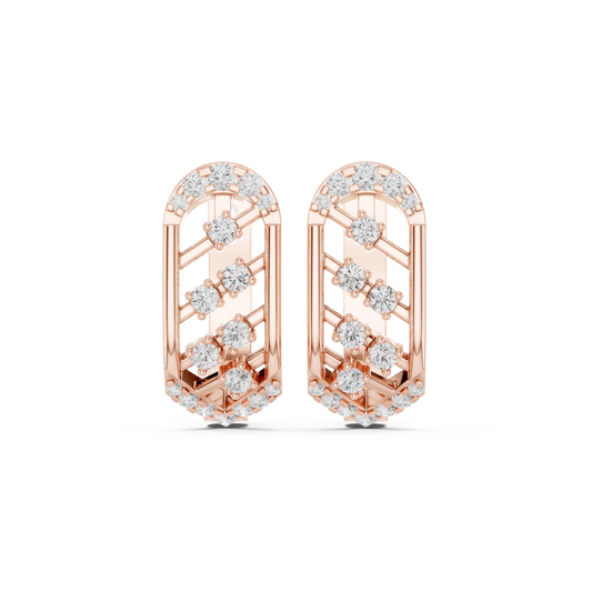 0.41CTW Gold Diamond Lattice Hoop Earrings | Art Deco Inspired Geometric Huggies