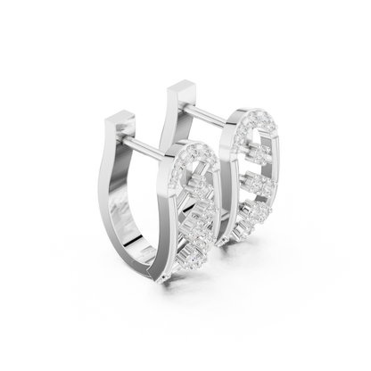 0.41CTW Gold Diamond Lattice Hoop Earrings | Art Deco Inspired Geometric Huggies