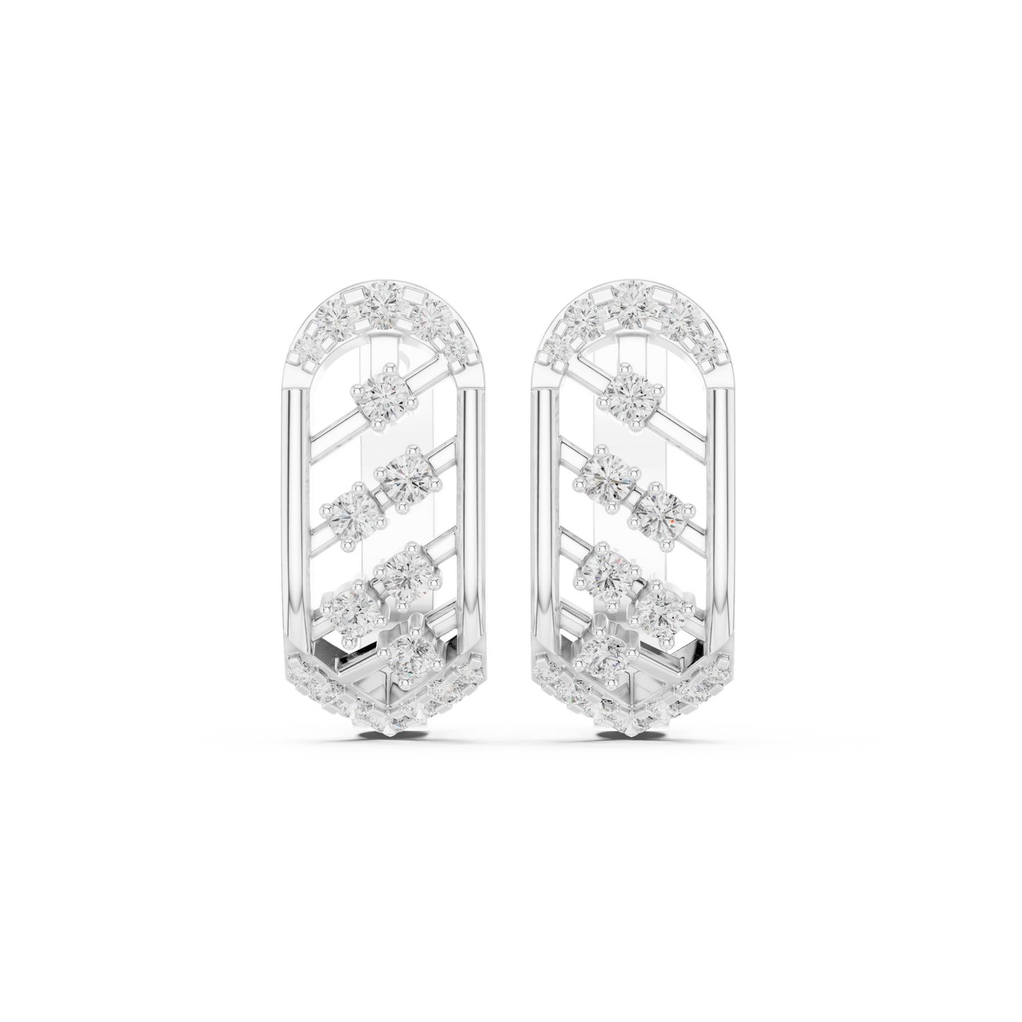 0.41CTW Gold Diamond Lattice Hoop Earrings | Art Deco Inspired Geometric Huggies