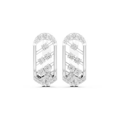 0.41CTW Gold Diamond Lattice Hoop Earrings | Art Deco Inspired Geometric Huggies