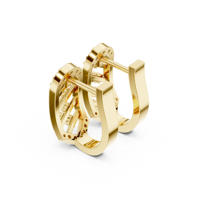 0.41CTW Gold Diamond Lattice Hoop Earrings | Art Deco Inspired Geometric Huggies