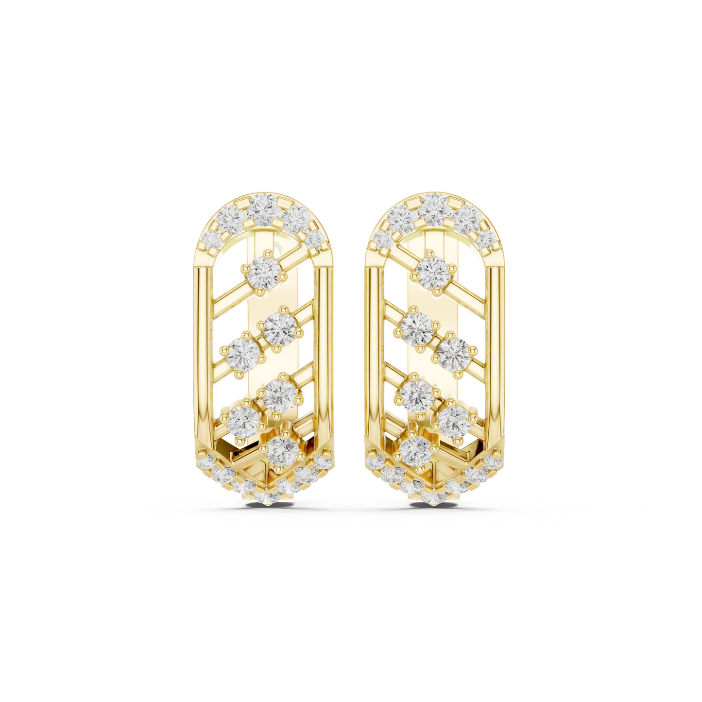 0.41CTW Gold Diamond Lattice Hoop Earrings | Art Deco Inspired Geometric Huggies