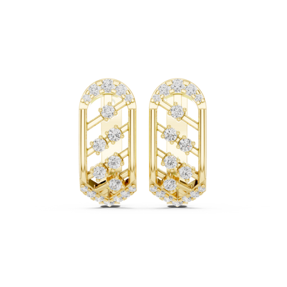 0.41CTW Gold Diamond Lattice Hoop Earrings | Art Deco Inspired Geometric Huggies