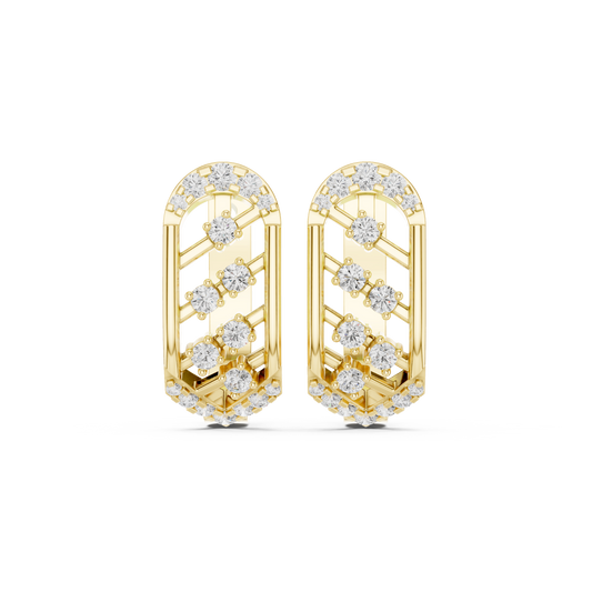 0.41CTW Gold Diamond Lattice Hoop Earrings | Art Deco Inspired Geometric Huggies