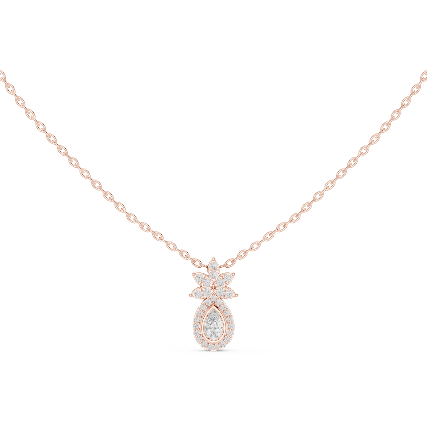 0.35CTW Pear-Cut Diamond Halo Pendant with Floral Crown in Yellow Gold
