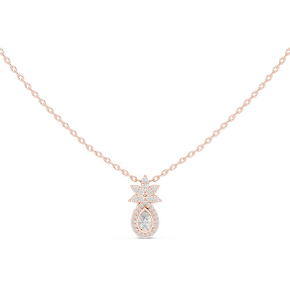 0.35CTW Pear-Cut Diamond Halo Pendant with Floral Crown in Yellow Gold