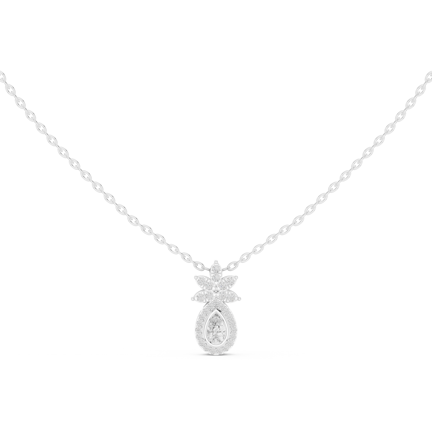 0.35CTW Pear-Cut Diamond Halo Pendant with Floral Crown in Yellow Gold