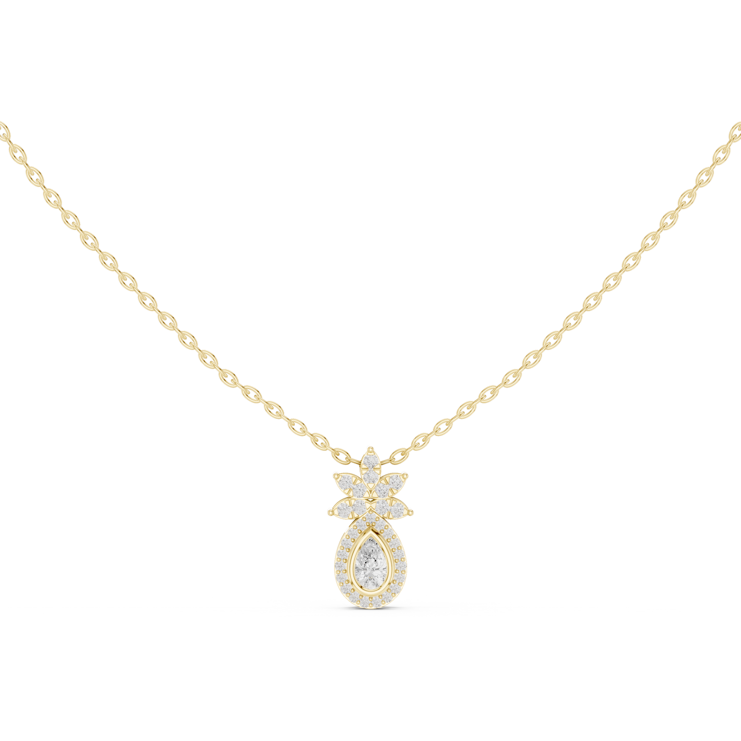 0.35CTW Pear-Cut Diamond Halo Pendant with Floral Crown in Yellow Gold