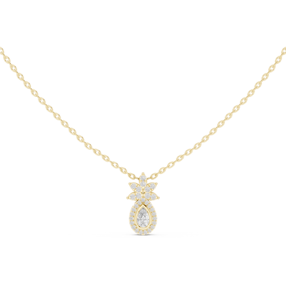 0.35CTW Pear-Cut Diamond Halo Pendant with Floral Crown in Yellow Gold